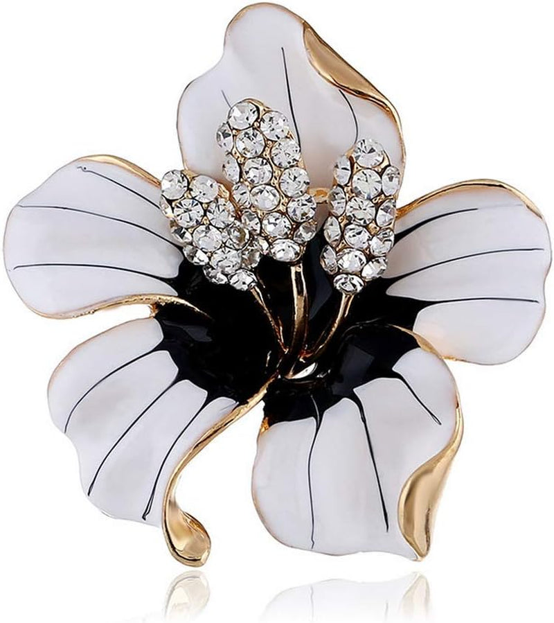 Fashion Enamel Lapel Pin Lily Flower Brooch Pins,Broaches and Pins for Women Crystal Diamond Alloy Plating White