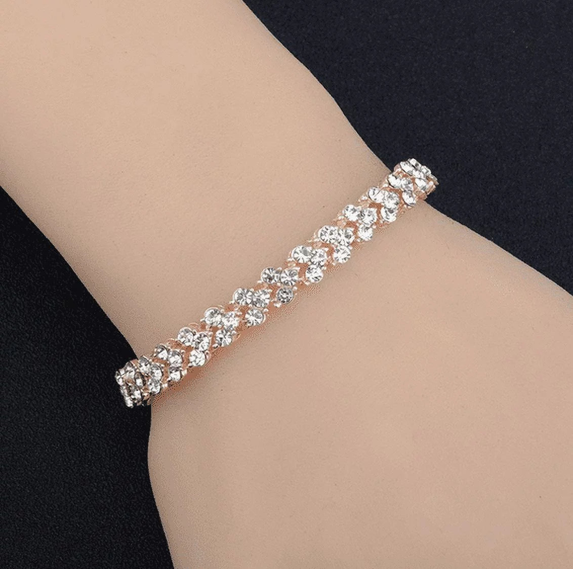 Women Fashion Gold Silver Crystal Diamond Cuff Bracelet Bangle Chain Jewelry