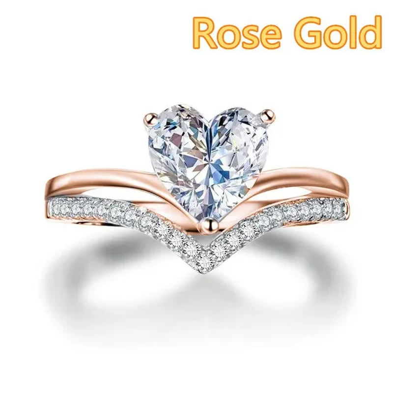 Luxury Female Fashion 925 Sterling Silver Heart Diamond Engagement Rings for Women Wedding Accessories Personality Gift Romantic Princess Birthday Party Jewelry White Sapphire Ring Size 5-11