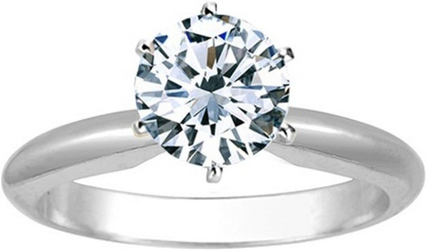 1/2 Carat round Cut Diamond Solitaire Engagement Ring 14K White Gold 6 Prong (J, I2, 0.45 C.T.W) Very Good Cut