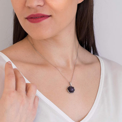 925 Sterling Silver Purple Amethyst Large Pendant; Natural February Birthstone round Pendant; Unique Jewelry for Women ; Handmade Vintage Style Amethyst Necklace for Classy Women