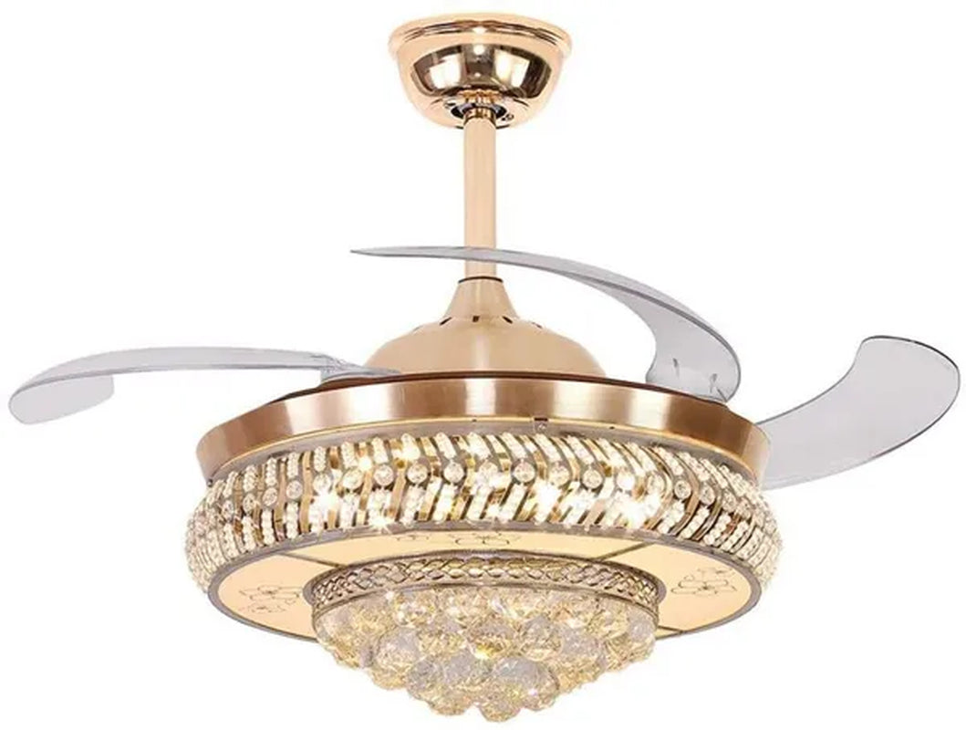 42" Modern Luxury Invisible Dimmable Chandelier Fan with Remote Control Retractable Blades 3 Speeds