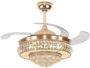 42" Modern Luxury Invisible Dimmable Chandelier Fan with Remote Control Retractable Blades 3 Speeds