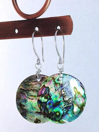 Abalone Earrings / Round Natural Paua Shell Jewelry / Sterling Silver French Hooks / Real Sea Shell Earrings