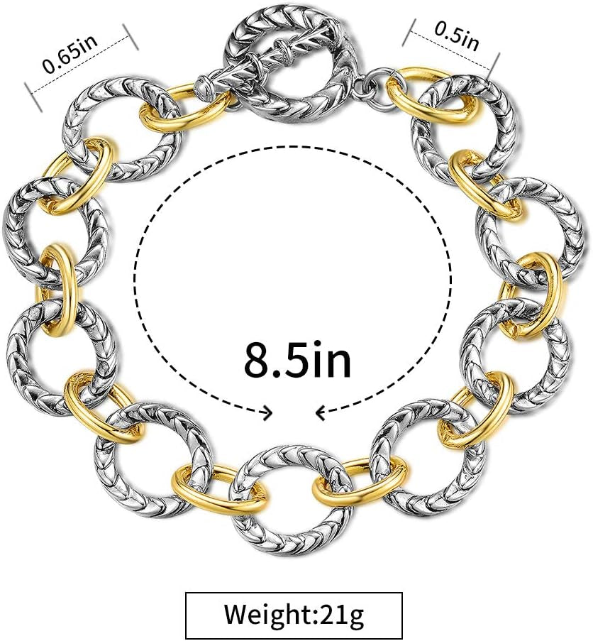 Link Bracelet for Women 2 Tone Circles Chain Silver and Gold Wire Cable Bangle Designer Inspired Bracelets