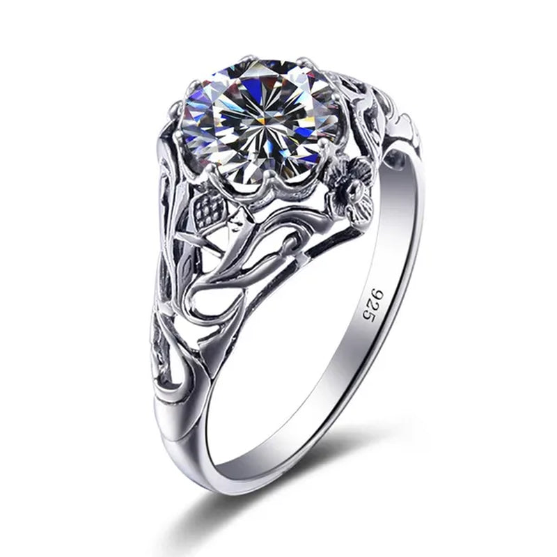 2017 Romantic Antique Female Ring 2Ct AAAAA White Created Zircon 925 Sterling Silver Engagement Wedding Band Ring for Women