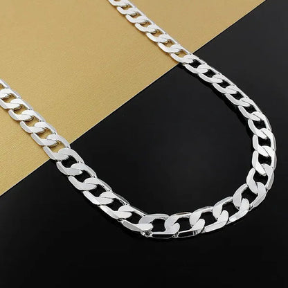 High Quality 925 Sterling Silver 12MM Width Male Jewelry 925 Solid Silver Fashion Jewelry Men Curb Chain Necklace Bracelet 8-30 Inches