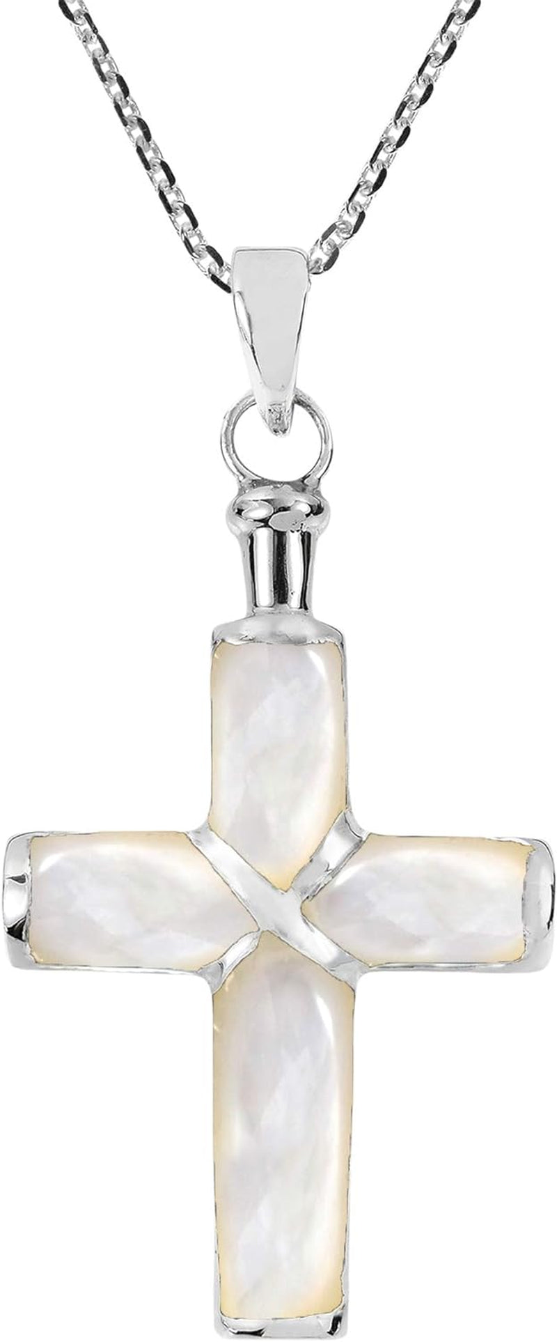 Spiritual Christian Cross White Mother of Pearl Inlaid .925 Sterling Silver Pendant Necklace | Religous Necklace Jewelry for Women | Jewelry Gift