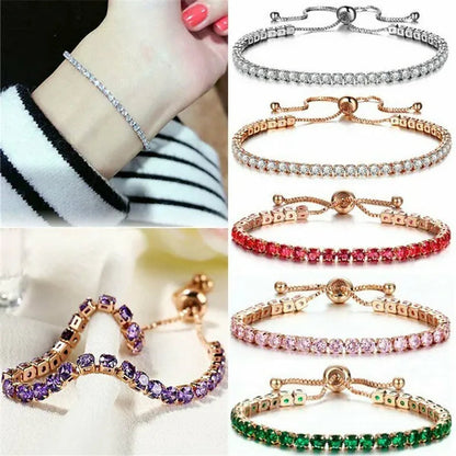 European and American Women Exquisite Diamond Crystal Push Pull Bracelet Nine Color Light Luxury Micro-Inlaid Zircon Simple Adjustable Student Bracelet for Women Crystal Bracelet for Women