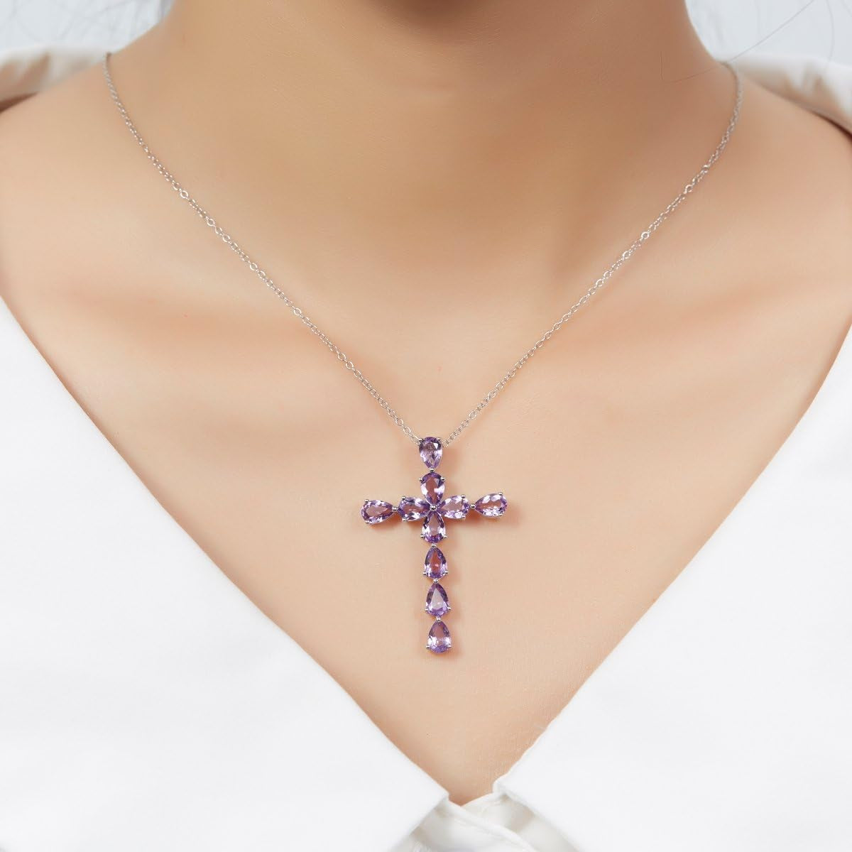 Cross Pendant for Women Girls Sterling Silver Solid 925 Setting Natural Gemstone Amethyst Citrine Peridot Blue Topaz Garnet Rhodium Plated Fine Jewelry Monday'S Day for Her