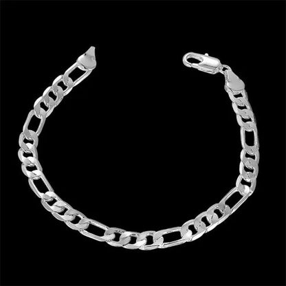 925 Sterling Silver 4/6MM Figaro Link Italian Chain Bracelets for Women Men Fashion Jewelry Christmas Gift