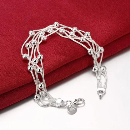 Women's charm 925 sterling Silver classic five chain beads Bracelets Elegant Necklace Bridal Wedding Jewelry Set