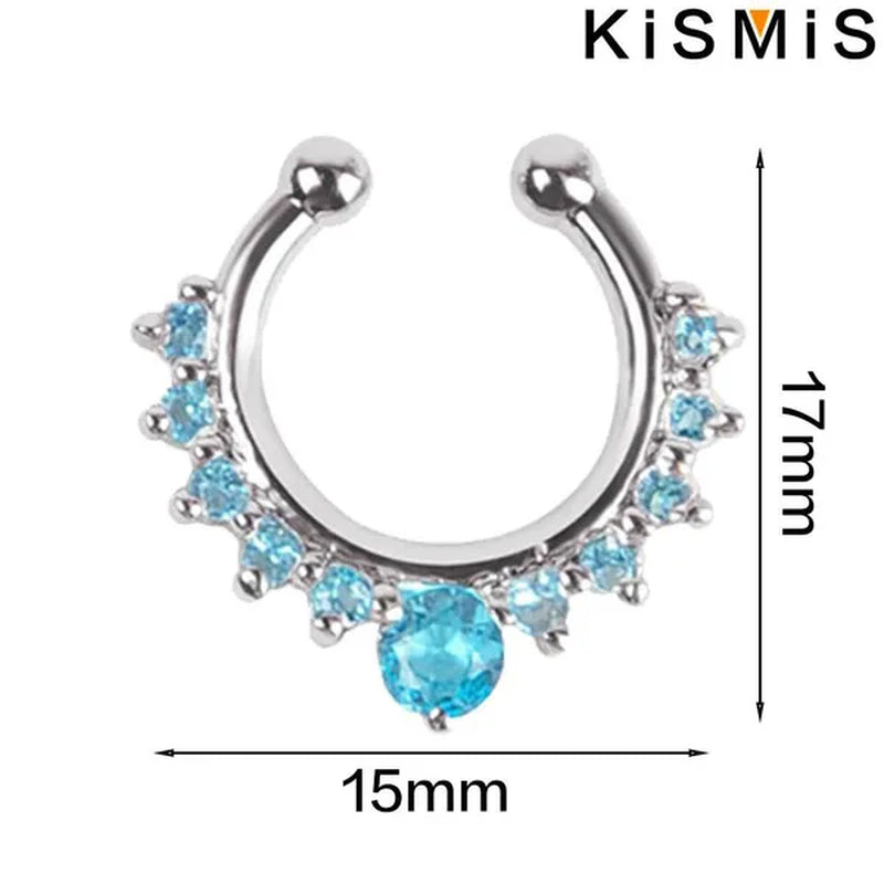 KISMIS 1Pc/2Pcs Fashion Alloy Diamond Nose Rings Lip Ring Sexy Faux Septum Rings Fake Piercing Women Man Unisex Earring