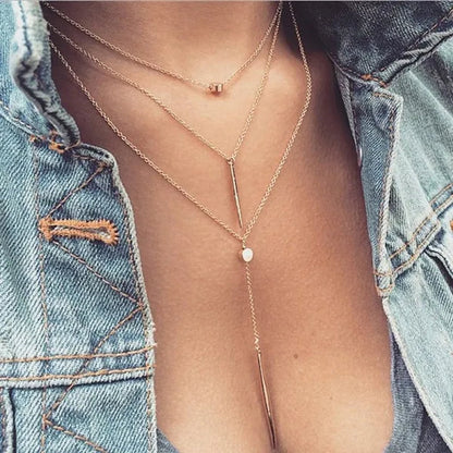 Elegant Multilayer Women Pendent Necklace Long Chain Necklace bo