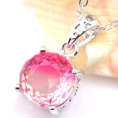 Luckyshine Dazzling Round Fire Bi-Colored Tourmaline Gemstone Silver Earrings Pendants Necklaces Jewelry Sets for Women