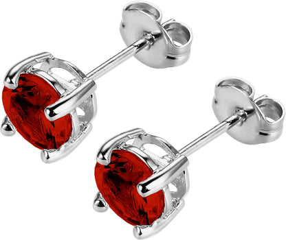 Sterling Silver round Birthstone Stud Earrings (Previously Amazon Collection)