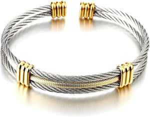 Men Women Stainless Steel Twisted Cable Adjustable Cuff Bangle Bracelet