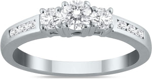 Diamond Three Stone Ring Available in 10K White Gold (1/2Ctw - 1 1/2Ctw)