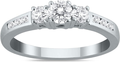 Diamond Three Stone Ring Available in 10K White Gold (1/2Ctw - 1 1/2Ctw)