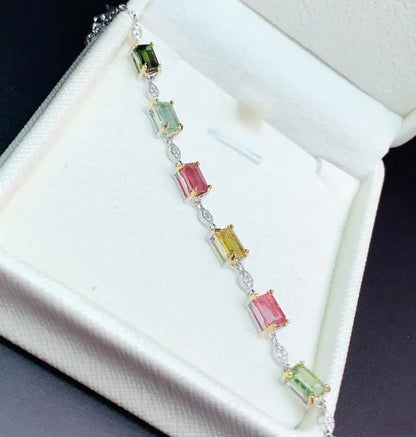 Fashion Jewelry 925 Sterling Silver Diamond Cut Colorful Rainbow Ruby Emerald Olivine Topaz Bracelets