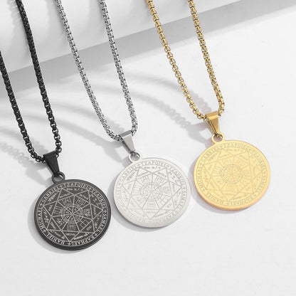 Seven Archangels Pendant Necklace for Men Women Protection Amulet Archangel Michael Coin Pendant Necklace Gabriel Uriel Spiritual Stainless Steel Medal Necklace 24 Inches