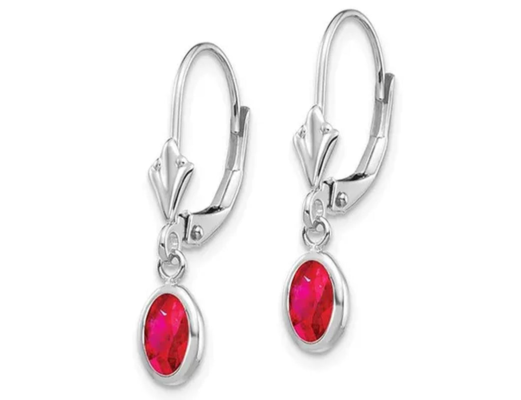 1.25 Carat (Ctw) Leverback Ruby Dangle Earrings in 14K White Gold
