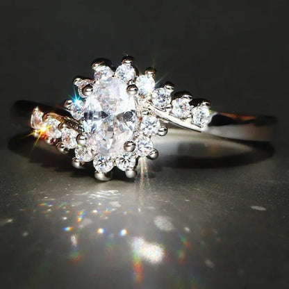 Exquisite  Silver Natural Sapphire Gemstones Opal Birthstone Bride Princess Wedding Engagement Strange Ring Size 6 7 8 9 10