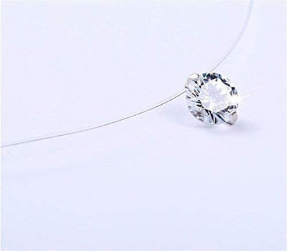 S925 round Fish Line Two Claws Cut Clear Cubic Zirconia Pendant Necklace (Silver)