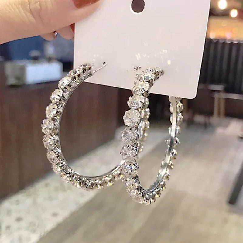 Fashion Silver Color Round Hoop Earrings for Women Romantic Bride Jewelry Wedding Accessories Party Gift