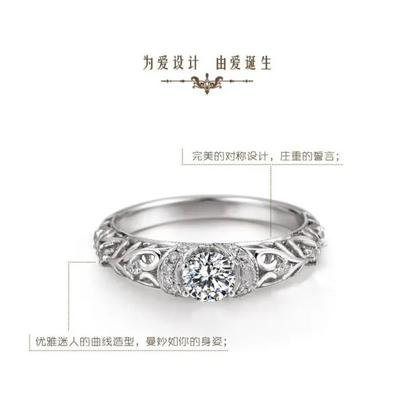 925 Sterling Silver Classical Baroque Pattern Carved White Sapphire Bride Wedding Engagement Ring Jewelry Size 4 5 6 7 8 9 10 11 12 13