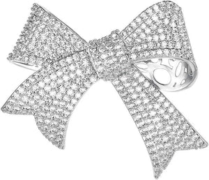 Real Gold Plated Cubic Zirconia CZ Ribbon Bridal Bowknot Bow Brooch Pins for Women