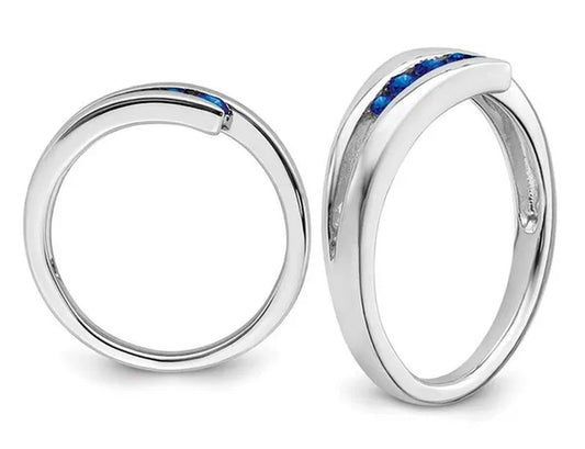 1/5 Carat (Ctw) Natural Blue Sapphire Ring Band in 14K White Gold