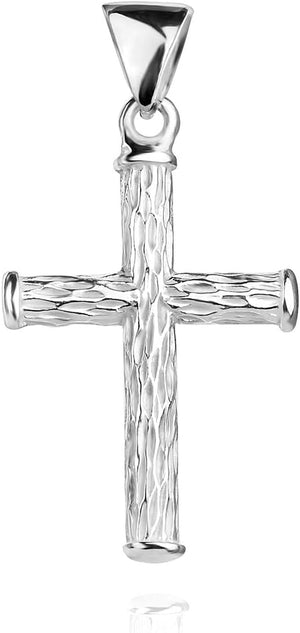Cross Pendant Sterling Silver 925 Wood Textured Religious Unisex Jewelry