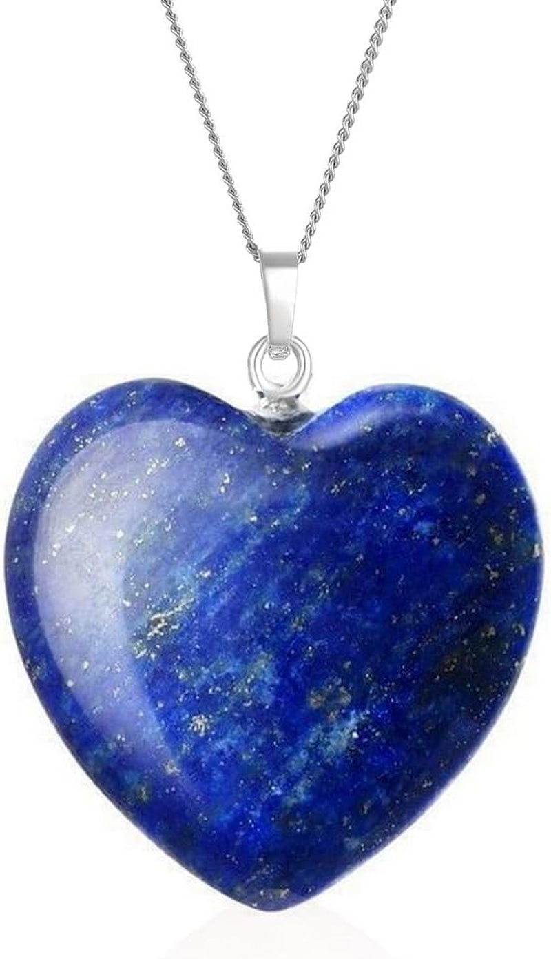 1Pc  Authentic 925 Sterling Silver Gemstone Necklace Large Heart Pendant 18 Inch Healing Chakra Stone Hypoallergenic Nickel Free Fine Women Jewelry