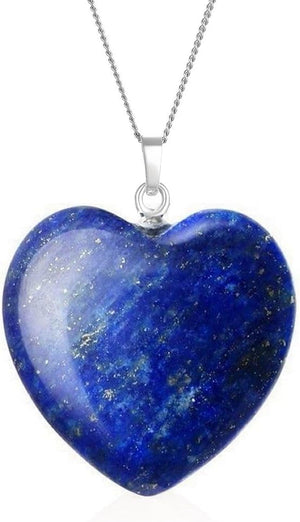 1Pc  Authentic 925 Sterling Silver Gemstone Necklace Large Heart Pendant 18 Inch Healing Chakra Stone Hypoallergenic Nickel Free Fine Women Jewelry