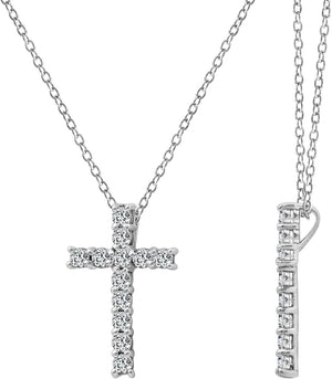 Platinum or Gold Plated Sterling Silver Cross Pendant Necklace with Infinite Elements Zirconia, 18"