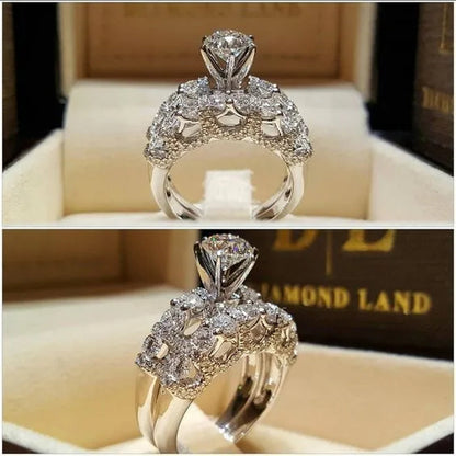 2 Pieces / Set Elegant Noble Woman Fashion Jewelry Luxury Birthstone Proposal Engagement Ring Anniversary Party Romantic Bride Wedding Ring Size 5-11 Christmas Gift - WORLD TIME VISITS
