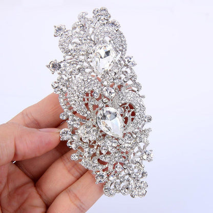 Austrian Crystal 4.1 Inch Royal Flower Pattern Wedding Brooch Clear