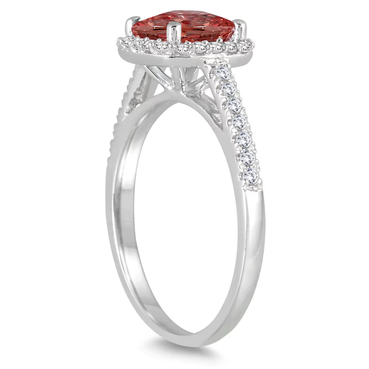 Women'S Garnet and Diamond Ring in 10K White Gold