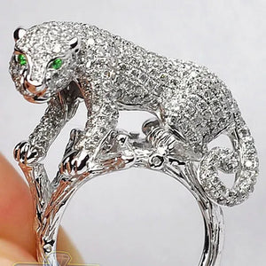 925 Sterling Silver Natural Gemstone Ring White Sapphire Diamond Pave Panther Cat Men Womens Ring Brand Jewelry