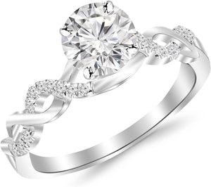 1.13 Carat Twisting Infinity Gold and Diamond Split Shank Pave Set Diamond Engagement Ring 14K White Gold with a 1 Carat H-I Color, I3 Clarity Center
