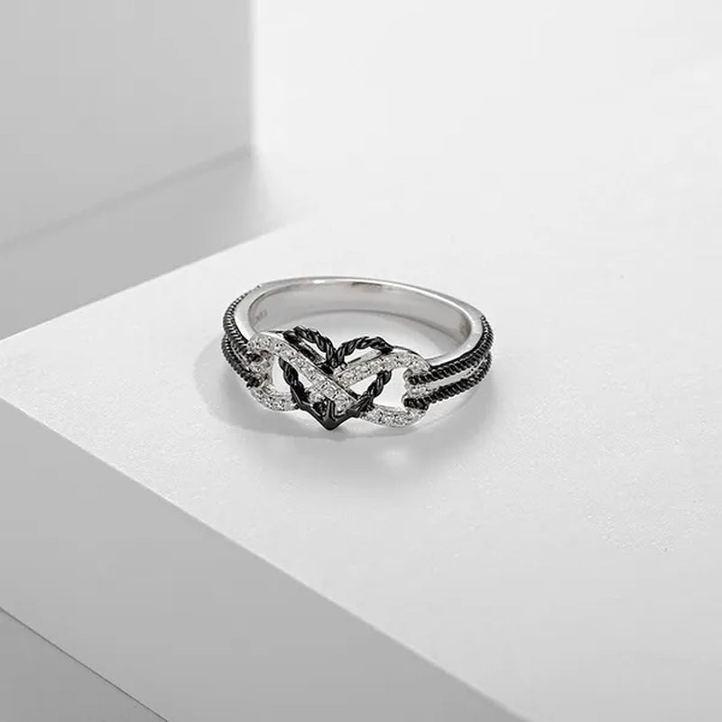 High Quality Exquisite Two Tone Plated Rose Gold / Black Filled 925 Sterling Silver Rings for Women Natural White Sapphire Diamond Ring Bride Princess Wedding Engagement Heart Ring