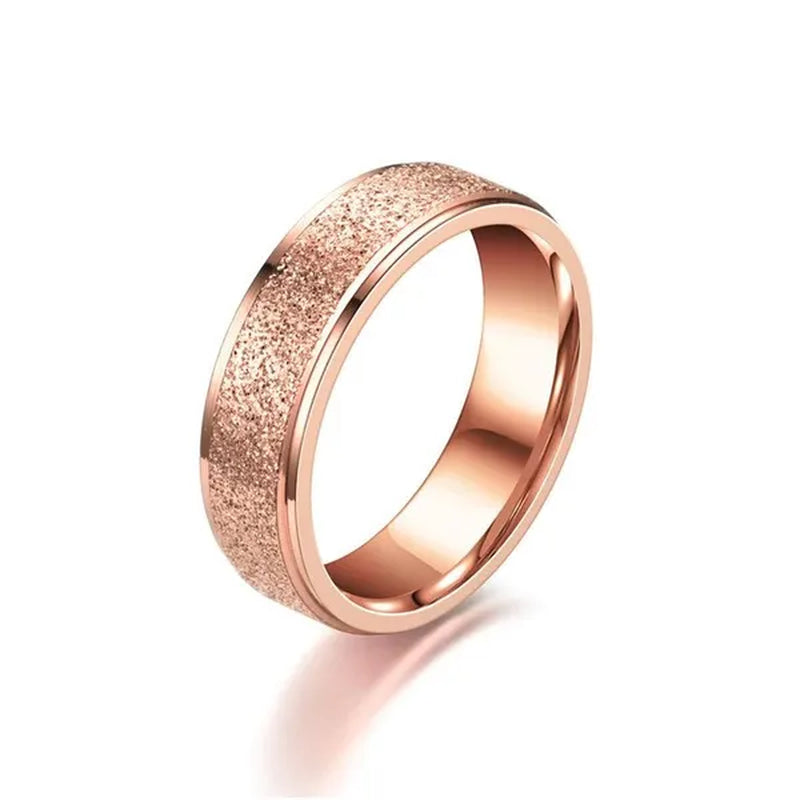 1Pcs Rose Gold Stainless Steel Frosted Curved Ring Simple Geometric Type Ring Wide 4mm/6mm