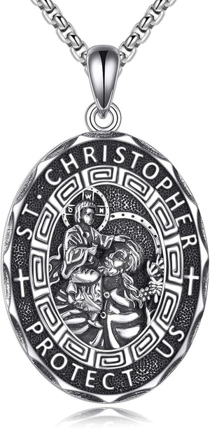 Patron Saint Necklace Sterling Silver Amulet Medal Pendant Religious Protector Jewelry Gifts for Women Men
