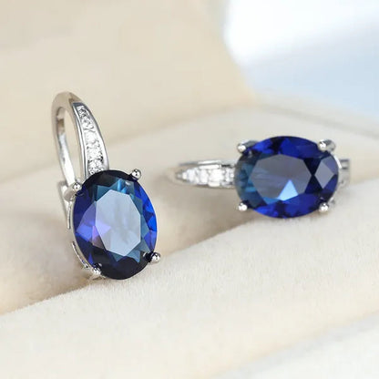 1Pair 925 Sterling Silver 14K White Gold Hoop Earrings New Fashion Oval Cut Aquamarine Amethyst Topaz Sapphire Diamond Earrings Drop Dangle Earrings Gift
