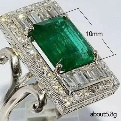 Large 925 Sterling Silver Natural Gemstone Emerald Diamond Brand Ring Gifts Jewelry