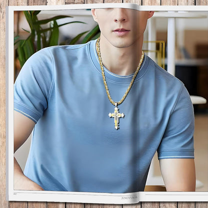 Stainless Steel Jesus Christ Cross Pendant Necklace for Men, 20 to 28 in Rolo/Byzantine Chain, 2 Sizes of Religious Jewelry with Silver/Gold/Black
