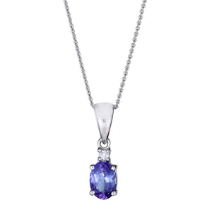 10KT WG Tanzanite and Diamond Accent Pendant Necklace