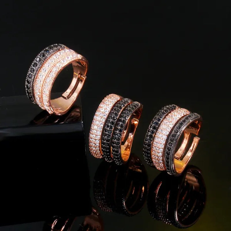 CANDICE New Arrival Trendy Cubic Zircon 3 Row Round Adjustable Open Cuff Ring for Female Cocktail Personality Finger Jewelry