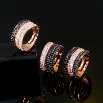 CANDICE New Arrival Trendy Cubic Zircon 3 Row Round Adjustable Open Cuff Ring for Female Cocktail Personality Finger Jewelry